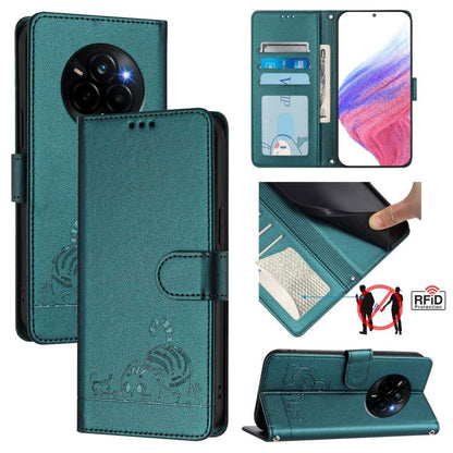 Cat Rat Embossed Pattern RFID Leather Phone Case with Lanyard, For Realme C71 4G Global, For Realme Neo7 Turbo 5G, For Realme V70 / 14x Global / C75 5G, For Realme Narzo 80 Pro / 14 Pro 5G India