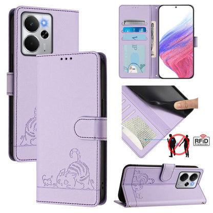 Cat Rat Embossed Pattern RFID Leather Phone Case with Lanyard, For Realme 14 5G Global / P3 5G India, For Realme P3 Ultra 5G Global, For Realme P3 5G Global, For Realme 14 Pro+ 5G
