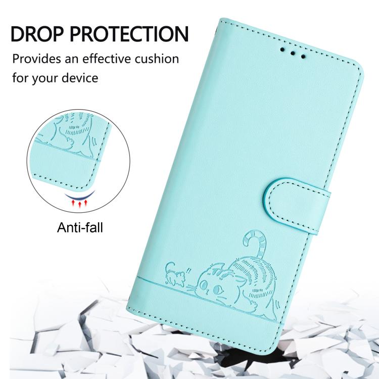 Cat Rat Embossed Pattern RFID Leather Phone Case with Lanyard, For Realme C71 4G Global, For Realme Neo7 Turbo 5G, For Realme V70 / 14x Global / C75 5G, For Realme Narzo 80 Pro / 14 Pro 5G India