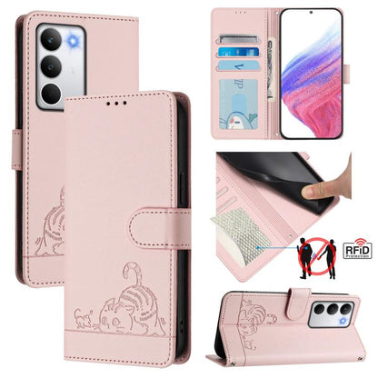 Cat Rat Embossed Pattern RFID Leather Phone Case with Lanyard, For Realme C71 4G Global, For Realme Neo7 Turbo 5G, For Realme V70 / 14x Global / C75 5G, For Realme Narzo 80 Pro / 14 Pro 5G India