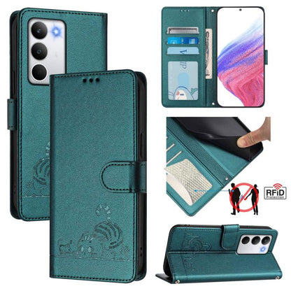 Cat Rat Embossed Pattern RFID Leather Phone Case with Lanyard, For Realme C71 4G Global, For Realme Neo7 Turbo 5G, For Realme V70 / 14x Global / C75 5G, For Realme Narzo 80 Pro / 14 Pro 5G India
