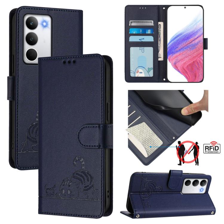 Cat Rat Embossed Pattern RFID Leather Phone Case with Lanyard, For Realme C71 4G Global, For Realme Neo7 Turbo 5G, For Realme V70 / 14x Global / C75 5G, For Realme Narzo 80 Pro / 14 Pro 5G India