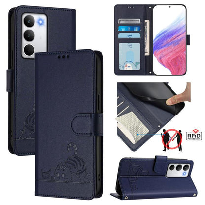 Cat Rat Embossed Pattern RFID Leather Phone Case with Lanyard, For Realme C71 4G Global, For Realme Neo7 Turbo 5G, For Realme V70 / 14x Global / C75 5G, For Realme Narzo 80 Pro / 14 Pro 5G India