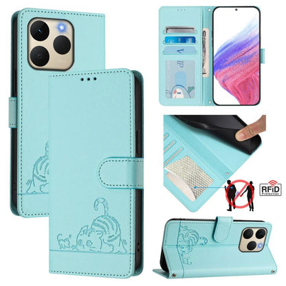 Cat Rat Embossed Pattern RFID Leather Phone Case with Lanyard, For Realme P4 5G, For Realme 15T 5G Global, For Realme C71 4G India, For Realme 15 / 15 Pro 5G Global