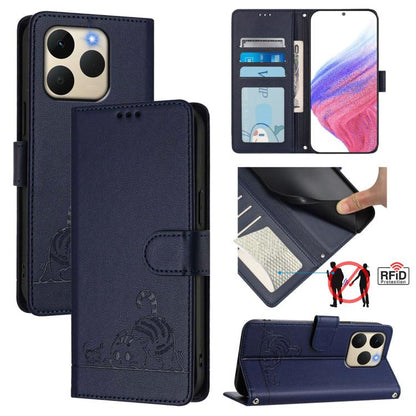 Cat Rat Embossed Pattern RFID Leather Phone Case with Lanyard, For Realme P4 5G, For Realme 15T 5G Global, For Realme C71 4G India, For Realme 15 / 15 Pro 5G Global