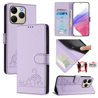 Cat Rat Embossed Pattern RFID Leather Phone Case with Lanyard, For Realme P4 5G, For Realme 15T 5G Global, For Realme C71 4G India, For Realme 15 / 15 Pro 5G Global