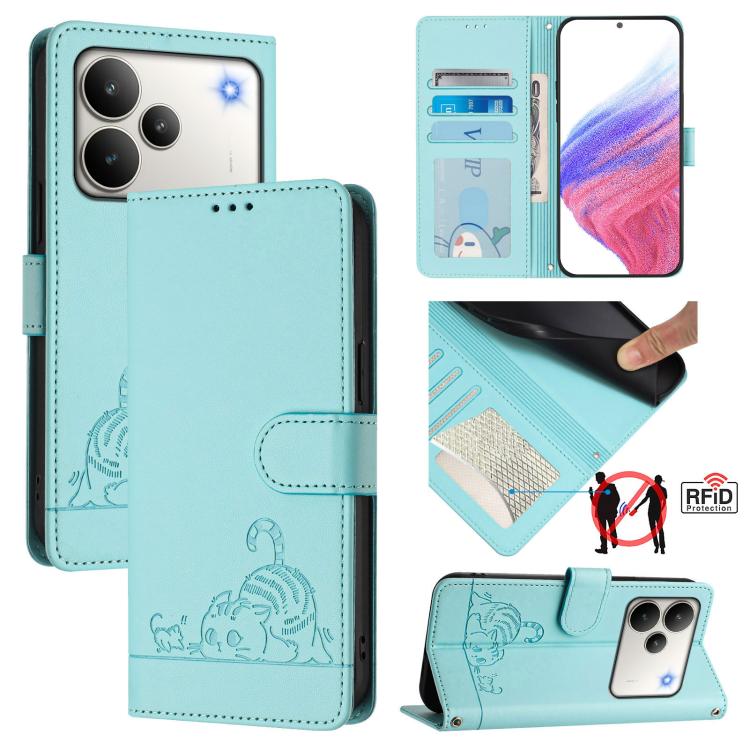 Cat Rat Embossed Pattern RFID Leather Phone Case with Lanyard, For Realme P4 5G, For Realme 15T 5G Global, For Realme C71 4G India, For Realme 15 / 15 Pro 5G Global