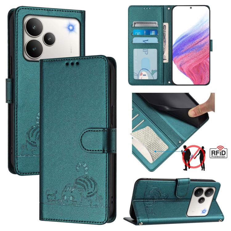 Cat Rat Embossed Pattern RFID Leather Phone Case with Lanyard, For Realme P4 5G, For Realme 15T 5G Global, For Realme C71 4G India, For Realme 15 / 15 Pro 5G Global