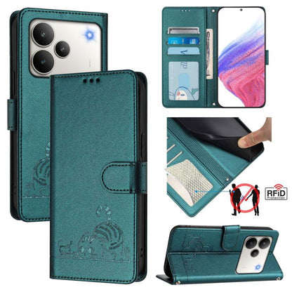 Cat Rat Embossed Pattern RFID Leather Phone Case with Lanyard, For Realme P4 5G, For Realme 15T 5G Global, For Realme C71 4G India, For Realme 15 / 15 Pro 5G Global