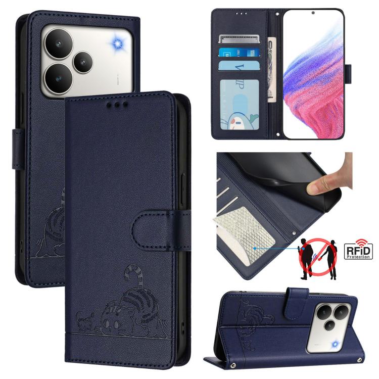 Cat Rat Embossed Pattern RFID Leather Phone Case with Lanyard, For Realme P4 5G, For Realme 15T 5G Global, For Realme C71 4G India, For Realme 15 / 15 Pro 5G Global