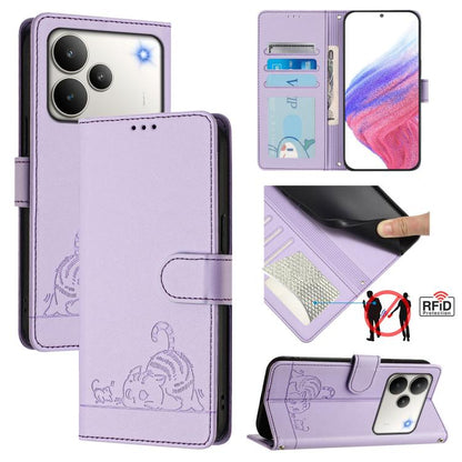 Cat Rat Embossed Pattern RFID Leather Phone Case with Lanyard, For Realme 16 Pro 5G Global, For Realme Note 70 4G / 70T 4G, For Realme C85 5G / 15x 5G India, For Realme P4 Pro 5G