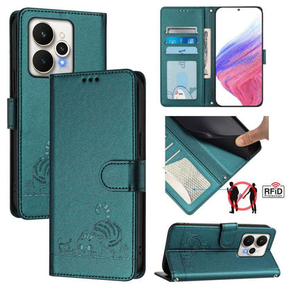 Cat Rat Embossed Pattern RFID Leather Phone Case with Lanyard, For Realme P4 5G, For Realme 15T 5G Global, For Realme C71 4G India, For Realme 15 / 15 Pro 5G Global