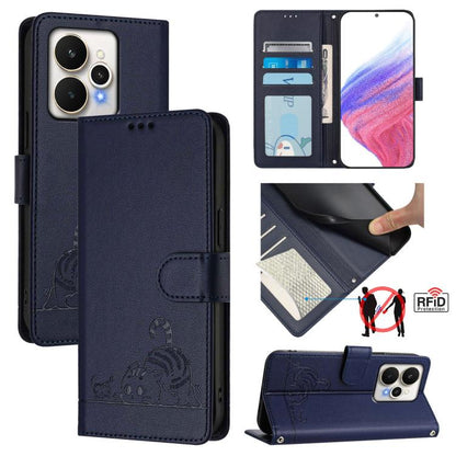 Cat Rat Embossed Pattern RFID Leather Phone Case with Lanyard, For Realme P4 5G, For Realme 15T 5G Global, For Realme C71 4G India, For Realme 15 / 15 Pro 5G Global