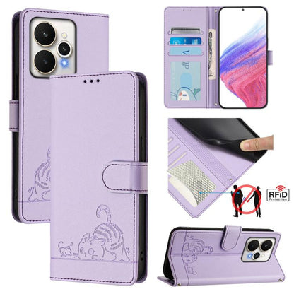 Cat Rat Embossed Pattern RFID Leather Phone Case with Lanyard, For Realme P4 5G, For Realme 15T 5G Global, For Realme C71 4G India, For Realme 15 / 15 Pro 5G Global