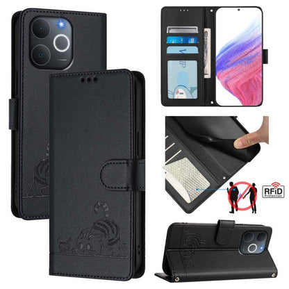 Cat Rat Embossed Pattern RFID Leather Phone Case with Lanyard, For Realme 16 Pro 5G Global, For Realme Note 70 4G / 70T 4G, For Realme C85 5G / 15x 5G India, For Realme P4 Pro 5G