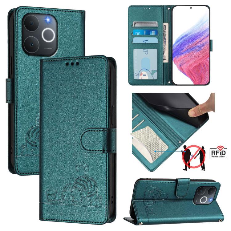 Cat Rat Embossed Pattern RFID Leather Phone Case with Lanyard, For Realme 16 Pro 5G Global, For Realme Note 70 4G / 70T 4G, For Realme C85 5G / 15x 5G India, For Realme P4 Pro 5G