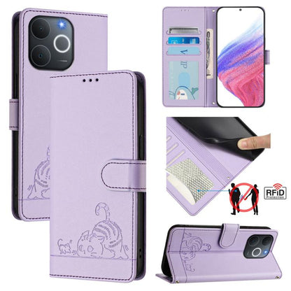 Cat Rat Embossed Pattern RFID Leather Phone Case with Lanyard, For Realme 16 Pro 5G Global, For Realme Note 70 4G / 70T 4G, For Realme C85 5G / 15x 5G India, For Realme P4 Pro 5G