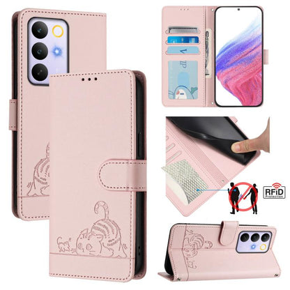 Cat Rat Embossed Pattern RFID Leather Phone Case with Lanyard, For Realme 16 Pro 5G Global, For Realme Note 70 4G / 70T 4G, For Realme C85 5G / 15x 5G India, For Realme P4 Pro 5G