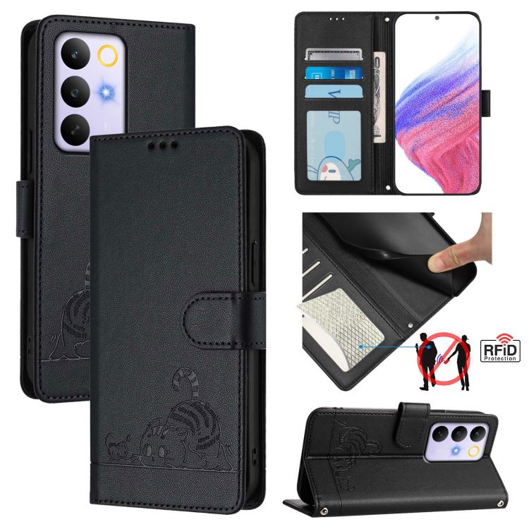 Cat Rat Embossed Pattern RFID Leather Phone Case with Lanyard, For Realme 16 Pro 5G Global, For Realme Note 70 4G / 70T 4G, For Realme C85 5G / 15x 5G India, For Realme P4 Pro 5G