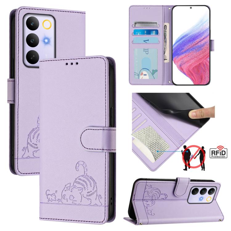 Cat Rat Embossed Pattern RFID Leather Phone Case with Lanyard, For Realme 16 Pro 5G Global, For Realme Note 70 4G / 70T 4G, For Realme C85 5G / 15x 5G India, For Realme P4 Pro 5G