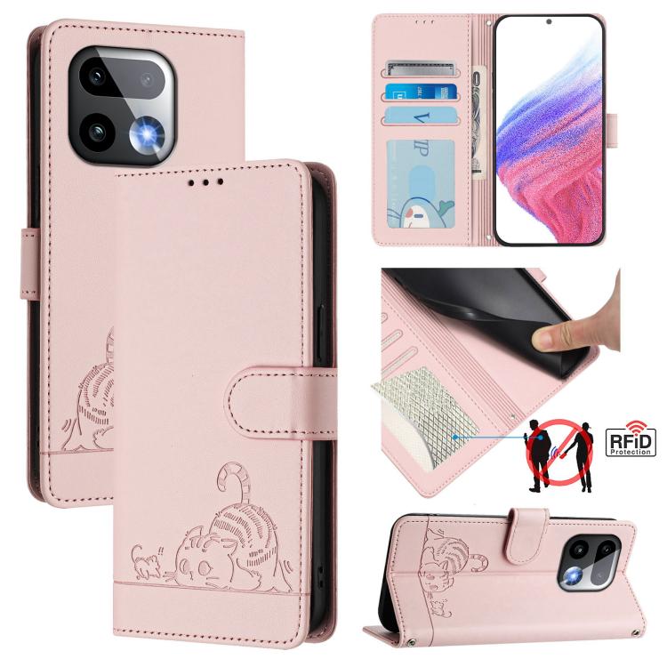 Cat Rat Embossed Pattern RFID Leather Phone Case with Lanyard, For Realme Note 80 4G Global, For Realme C83 5G India / C85 5G, For Realme 16 5G Global, For Realme 16 Pro+ 5G Global