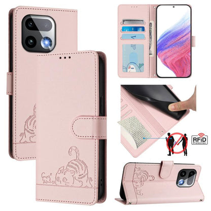 Cat Rat Embossed Pattern RFID Leather Phone Case with Lanyard, For Realme Note 80 4G Global, For Realme C83 5G India / C85 5G, For Realme 16 5G Global, For Realme 16 Pro+ 5G Global