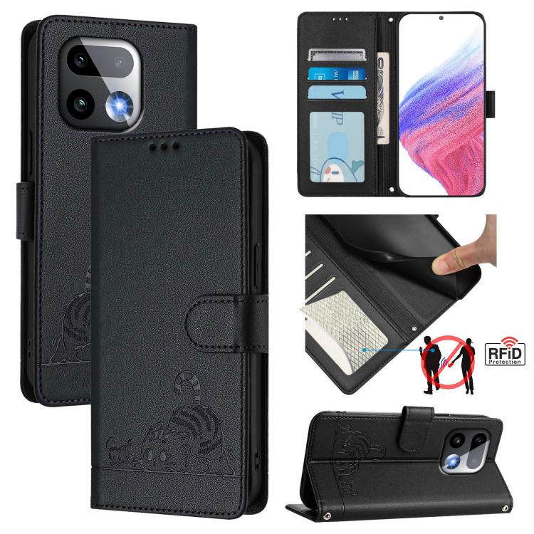 Cat Rat Embossed Pattern RFID Leather Phone Case with Lanyard, For Realme Note 80 4G Global, For Realme C83 5G India / C85 5G, For Realme 16 5G Global, For Realme 16 Pro+ 5G Global