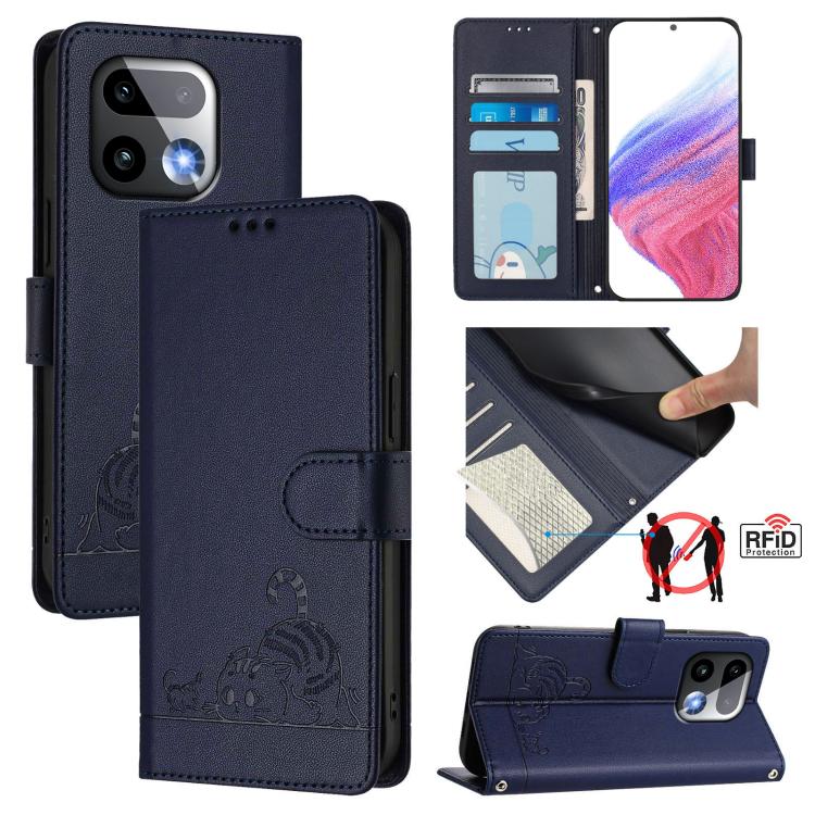 Cat Rat Embossed Pattern RFID Leather Phone Case with Lanyard, For Realme Note 80 4G Global, For Realme C83 5G India / C85 5G, For Realme 16 5G Global, For Realme 16 Pro+ 5G Global