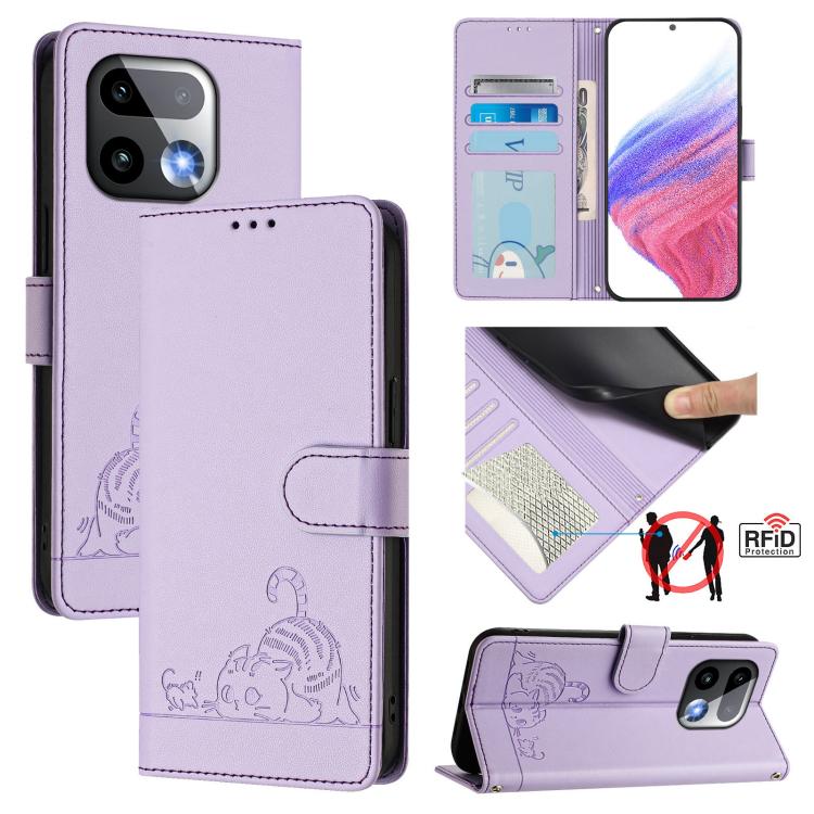 Cat Rat Embossed Pattern RFID Leather Phone Case with Lanyard, For Realme Note 80 4G Global, For Realme C83 5G India / C85 5G, For Realme 16 5G Global, For Realme 16 Pro+ 5G Global
