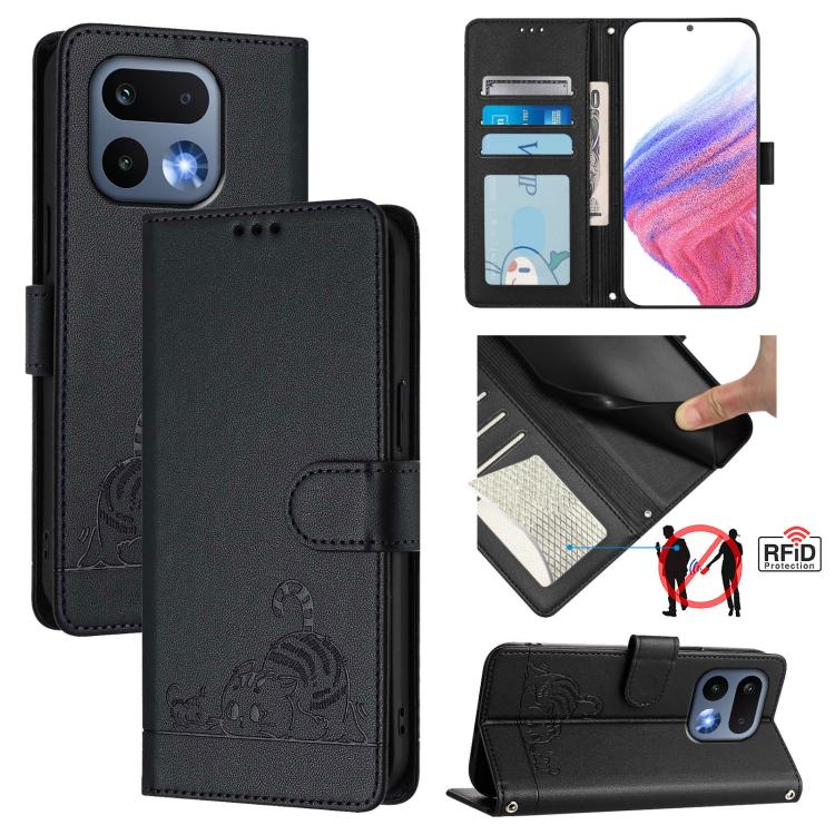 Cat Rat Embossed Pattern RFID Leather Phone Case with Lanyard, For Realme 16 Pro 5G Global, For Realme Note 70 4G / 70T 4G, For Realme C85 5G / 15x 5G India, For Realme P4 Pro 5G