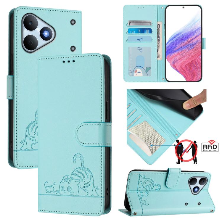 Cat Rat Embossed Pattern RFID Leather Phone Case with Lanyard, For Realme Note 80 4G Global, For Realme C83 5G India / C85 5G, For Realme 16 5G Global, For Realme 16 Pro+ 5G Global