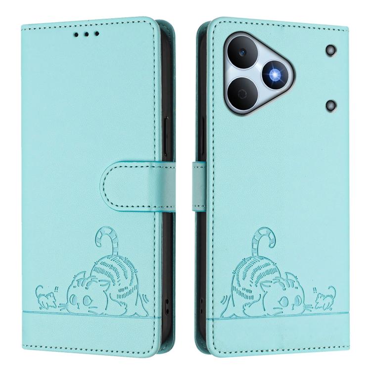 Cat Rat Embossed Pattern RFID Leather Phone Case with Lanyard, For Realme Note 80 4G Global, For Realme C83 5G India / C85 5G, For Realme 16 5G Global, For Realme 16 Pro+ 5G Global