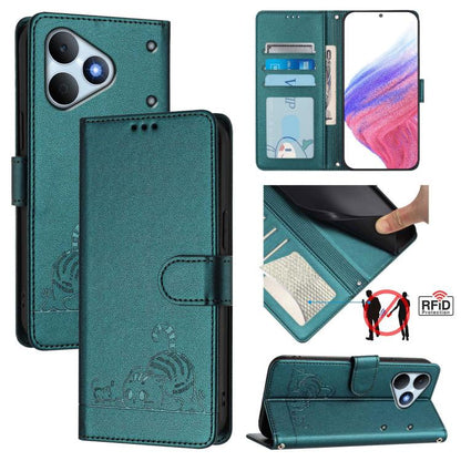 Cat Rat Embossed Pattern RFID Leather Phone Case with Lanyard, For Realme Note 80 4G Global, For Realme C83 5G India / C85 5G, For Realme 16 5G Global, For Realme 16 Pro+ 5G Global