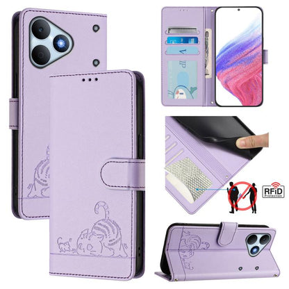 Cat Rat Embossed Pattern RFID Leather Phone Case with Lanyard, For Realme Note 80 4G Global, For Realme C83 5G India / C85 5G, For Realme 16 5G Global, For Realme 16 Pro+ 5G Global