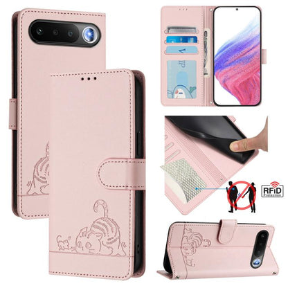 Cat Rat Embossed Pattern RFID Leather Phone Case with Lanyard, For Realme Note 80 4G Global, For Realme C83 5G India / C85 5G, For Realme 16 5G Global, For Realme 16 Pro+ 5G Global