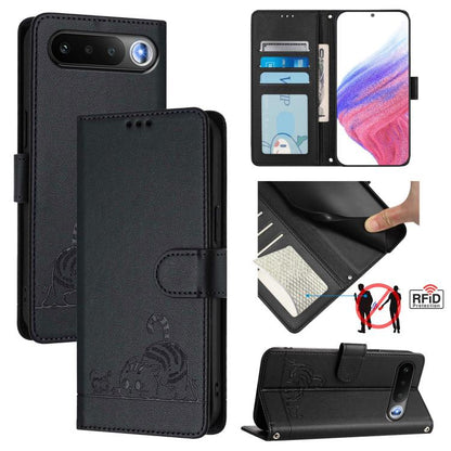Cat Rat Embossed Pattern RFID Leather Phone Case with Lanyard, For Realme Note 80 4G Global, For Realme C83 5G India / C85 5G, For Realme 16 5G Global, For Realme 16 Pro+ 5G Global