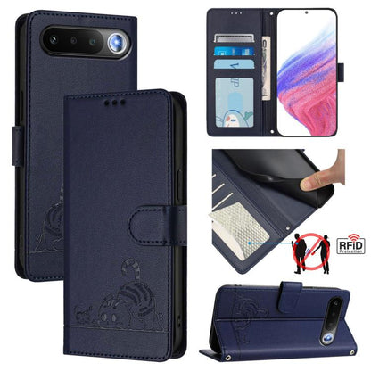 Cat Rat Embossed Pattern RFID Leather Phone Case with Lanyard, For Realme Note 80 4G Global, For Realme C83 5G India / C85 5G, For Realme 16 5G Global, For Realme 16 Pro+ 5G Global