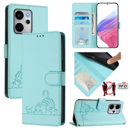 Cat Rat Embossed Pattern RFID Leather Phone Case with Lanyard, For Realme P4x 5G / OnePlus Nord CE6 Lite, For Realme 16T 5G Global, For Realme C100 5G / C85 5G Global, For Realme P4 Power 5G