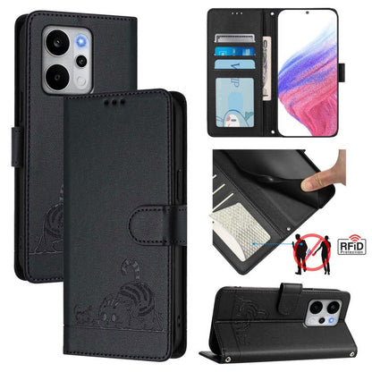 Cat Rat Embossed Pattern RFID Leather Phone Case with Lanyard, For Realme P4x 5G / OnePlus Nord CE6 Lite, For Realme 16T 5G Global, For Realme C100 5G / C85 5G Global, For Realme P4 Power 5G