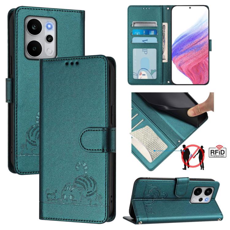 Cat Rat Embossed Pattern RFID Leather Phone Case with Lanyard, For Realme P4x 5G / OnePlus Nord CE6 Lite, For Realme 16T 5G Global, For Realme C100 5G / C85 5G Global, For Realme P4 Power 5G