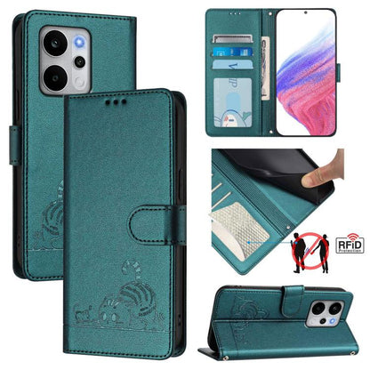 Cat Rat Embossed Pattern RFID Leather Phone Case with Lanyard, For Realme P4x 5G / OnePlus Nord CE6 Lite, For Realme 16T 5G Global, For Realme C100 5G / C85 5G Global, For Realme P4 Power 5G