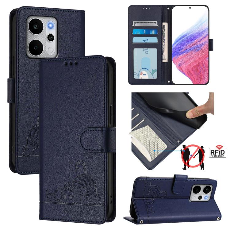 Cat Rat Embossed Pattern RFID Leather Phone Case with Lanyard, For Realme P4x 5G / OnePlus Nord CE6 Lite, For Realme 16T 5G Global, For Realme C100 5G / C85 5G Global, For Realme P4 Power 5G