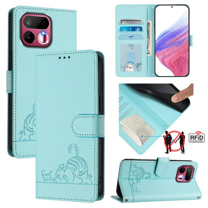 Cat Rat Embossed Pattern RFID Leather Phone Case with Lanyard, For Realme P4x 5G / OnePlus Nord CE6 Lite, For Realme 16T 5G Global, For Realme C100 5G / C85 5G Global, For Realme P4 Power 5G
