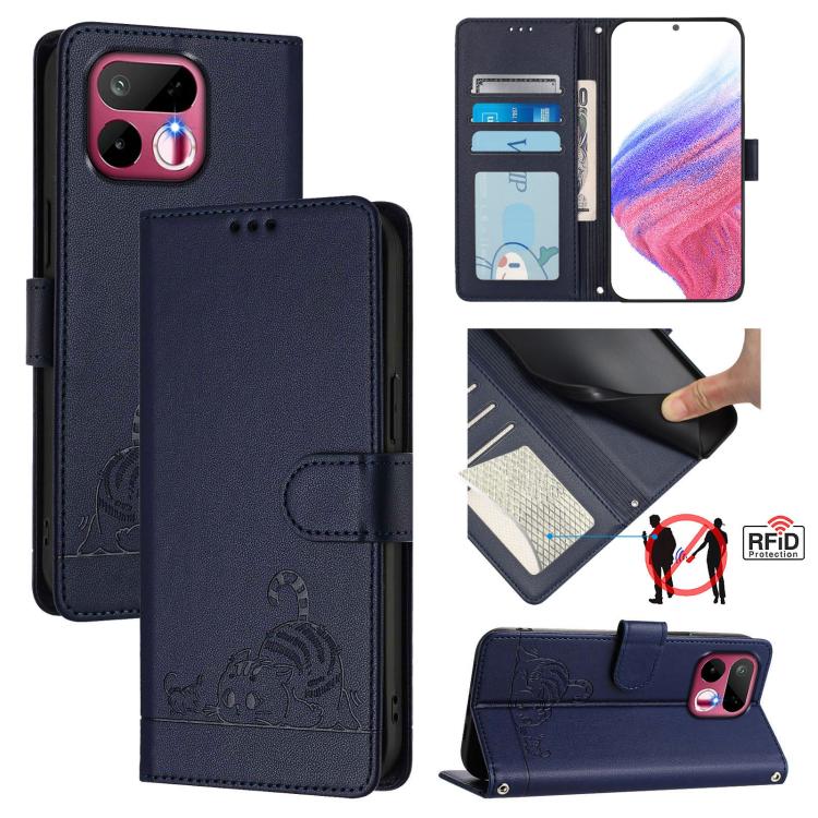 Cat Rat Embossed Pattern RFID Leather Phone Case with Lanyard, For Realme P4x 5G / OnePlus Nord CE6 Lite, For Realme 16T 5G Global, For Realme C100 5G / C85 5G Global, For Realme P4 Power 5G