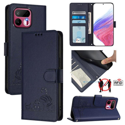 Cat Rat Embossed Pattern RFID Leather Phone Case with Lanyard, For Realme P4x 5G / OnePlus Nord CE6 Lite, For Realme 16T 5G Global, For Realme C100 5G / C85 5G Global, For Realme P4 Power 5G