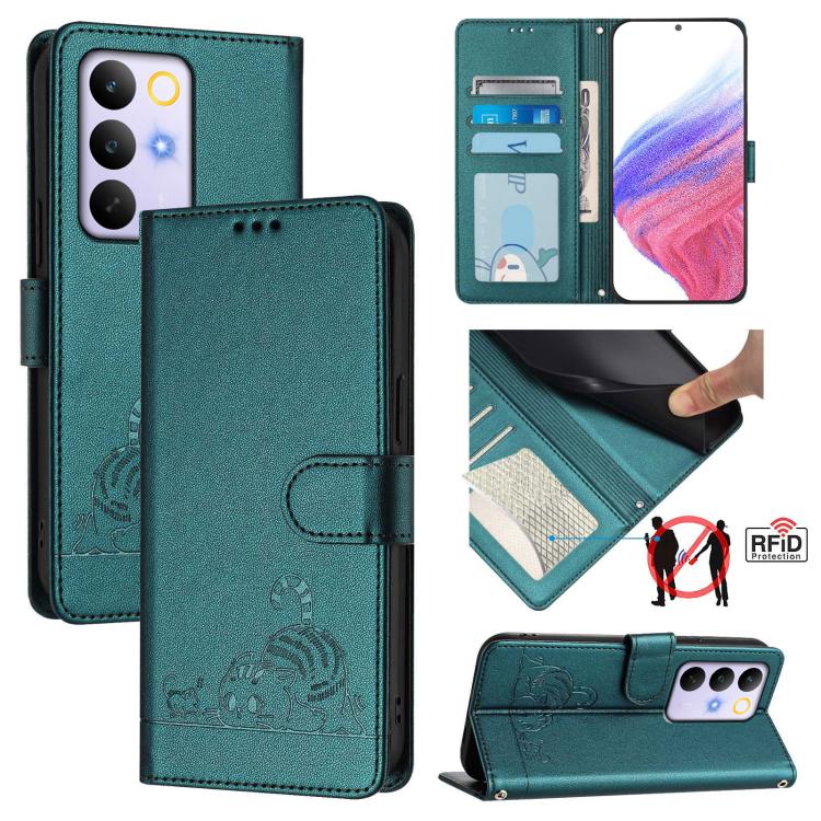 Cat Rat Embossed Pattern RFID Leather Phone Case with Lanyard, For Realme P4x 5G / OnePlus Nord CE6 Lite, For Realme 16T 5G Global, For Realme C100 5G / C85 5G Global, For Realme P4 Power 5G