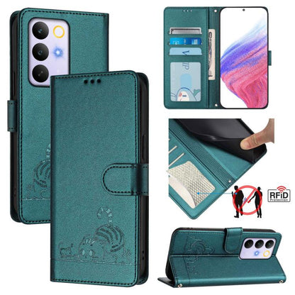 Cat Rat Embossed Pattern RFID Leather Phone Case with Lanyard, For Realme P4x 5G / OnePlus Nord CE6 Lite, For Realme 16T 5G Global, For Realme C100 5G / C85 5G Global, For Realme P4 Power 5G