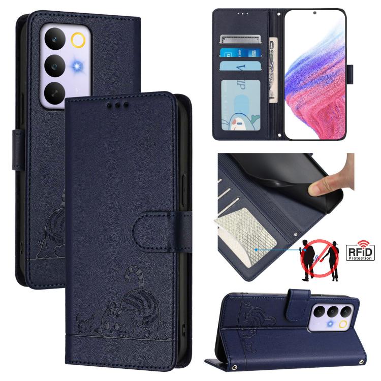 Cat Rat Embossed Pattern RFID Leather Phone Case with Lanyard, For Realme P4x 5G / OnePlus Nord CE6 Lite, For Realme 16T 5G Global, For Realme C100 5G / C85 5G Global, For Realme P4 Power 5G