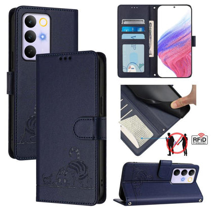 Cat Rat Embossed Pattern RFID Leather Phone Case with Lanyard, For Realme P4x 5G / OnePlus Nord CE6 Lite, For Realme 16T 5G Global, For Realme C100 5G / C85 5G Global, For Realme P4 Power 5G