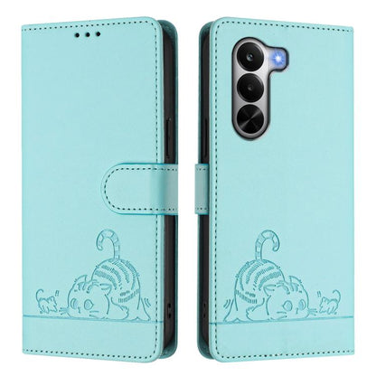 Cat Rat Embossed Pattern RFID Leather Phone Case with Lanyard, For Realme P4x 5G / OnePlus Nord CE6 Lite, For Realme 16T 5G Global, For Realme C100 5G / C85 5G Global, For Realme P4 Power 5G